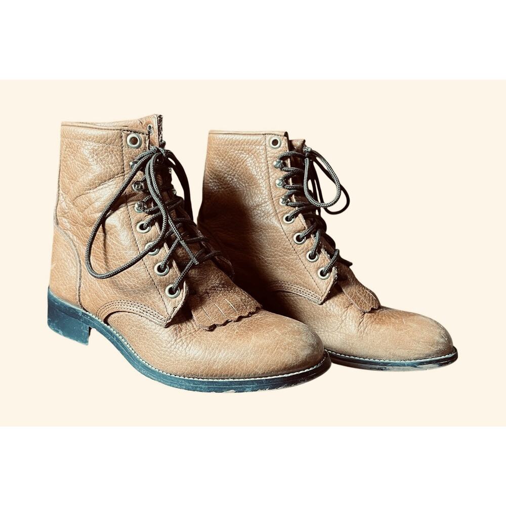 Justin Boots Youth Girls Tie Cowgirl Boots Size 2.5 D Western Leather‎